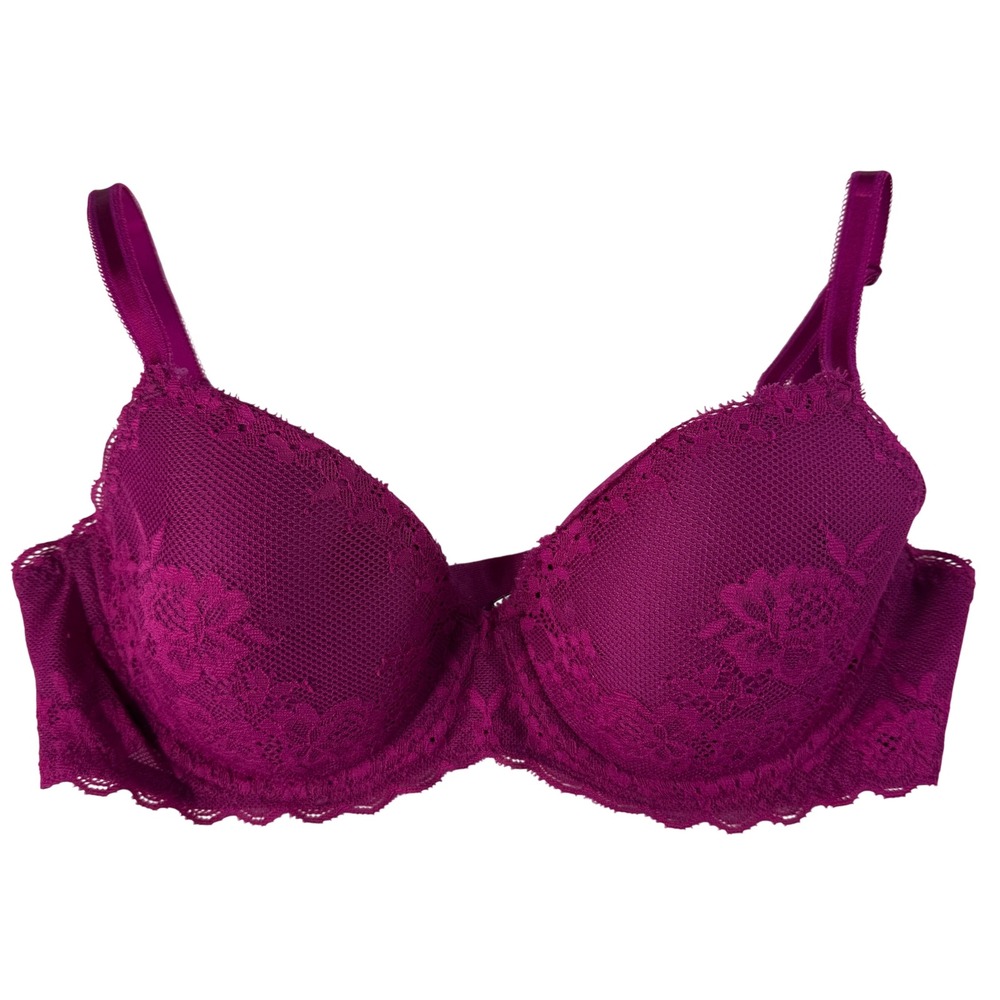 Victoria's Secret Dream Angels Lined Demi Bra Magenta Floral Lace 34C